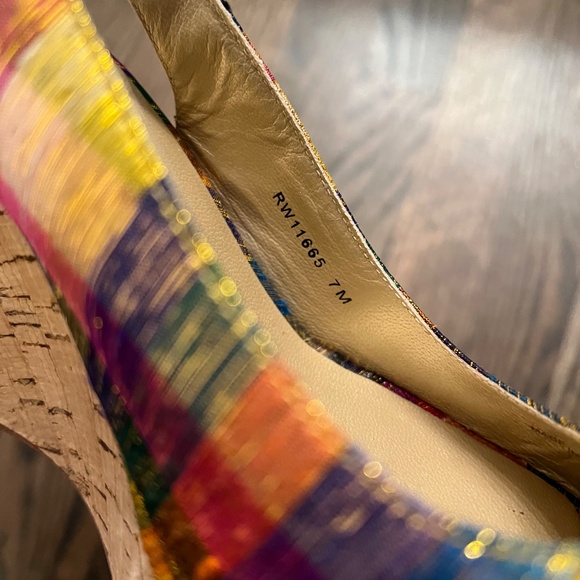 Stuart Weitzman Sling back Wedges Colorful Checkered - Picture 4 of 5